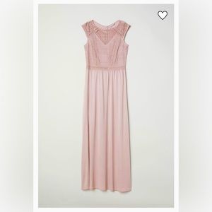 H&M Size S Pink Long Dress with Lace Bodice - like new